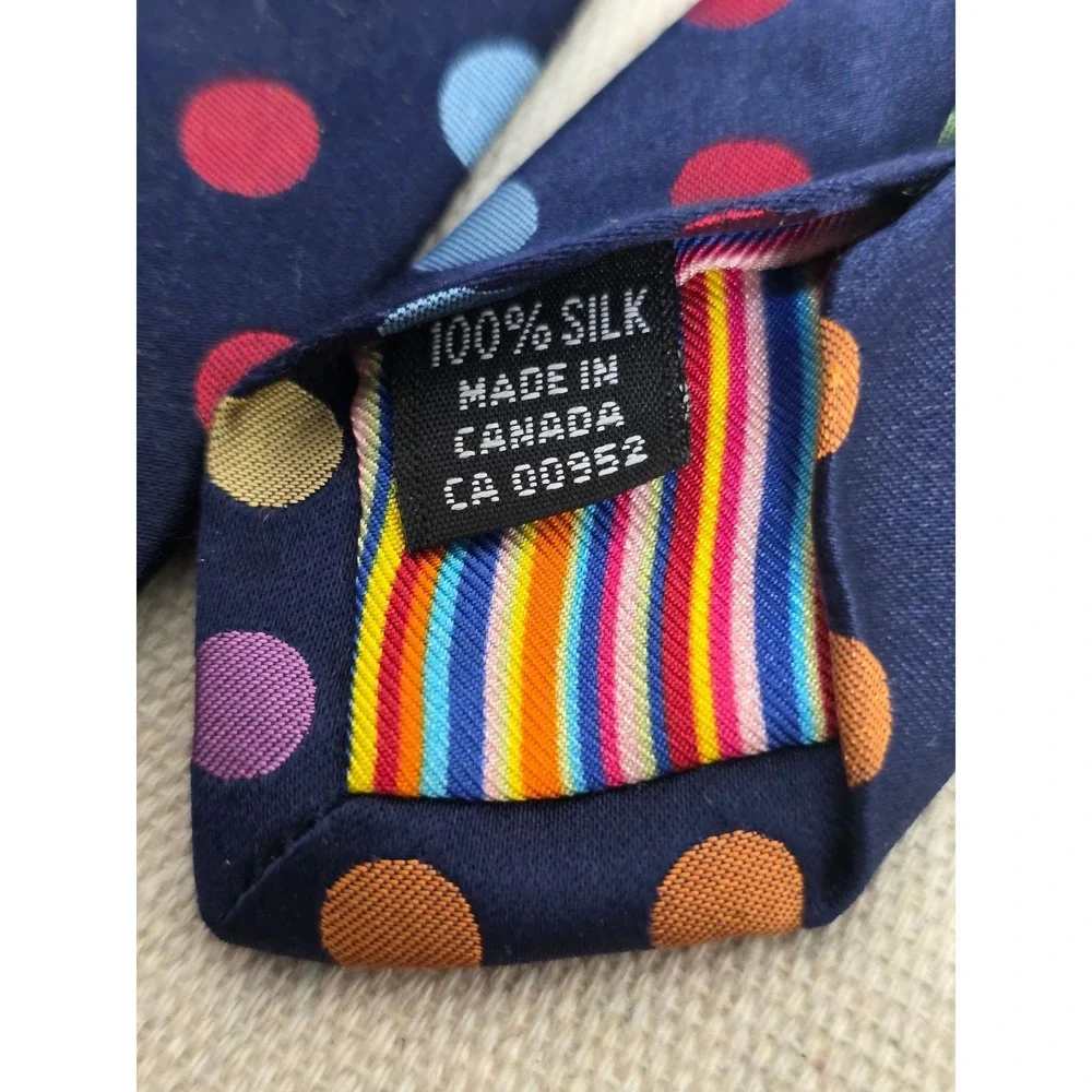 Bachrach Mens Silk Necktie Navy Blue Multi‎ Color Polka Dot Made in Canada